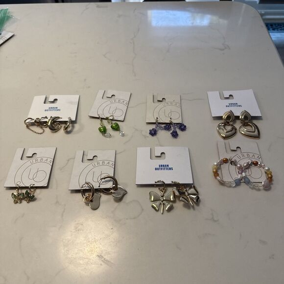 Urban Outfitters Lot of 8 Pairs GoldTone, Butterfly, Heart, Flowers Earrings NWT - Picture 1 of 9